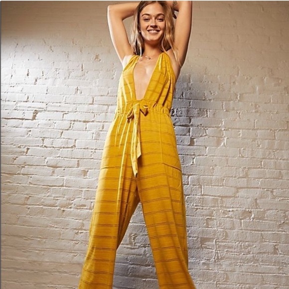 FREE PEOPLE Beach Be A Star Jumper Romper Jumpsuit S Yellow swim cover up - Picture 1 of 13